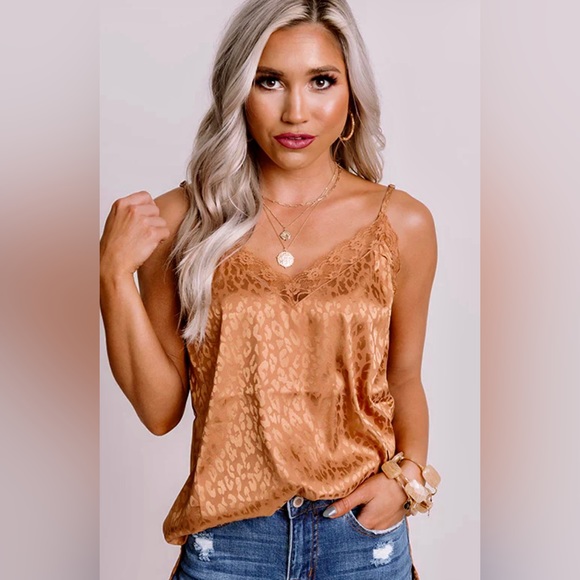 NWT ODDY SO WORTH IT CAMEL LEOPARD LACE TRIM TANK~3X - Picture 1 of 5